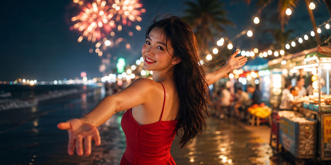 Không khí chợ đêm Mũi Né với người dùng tham chiếu kết quả xổ số và dùng voucher online